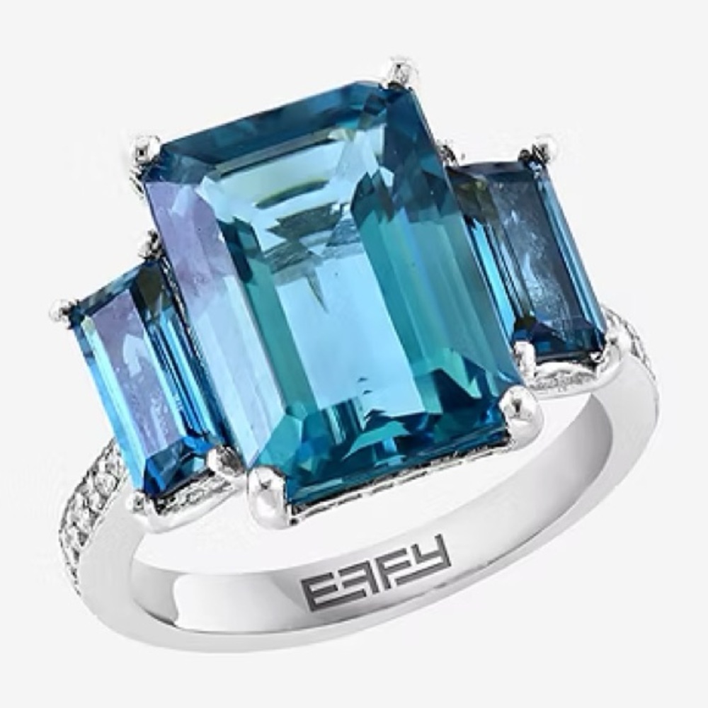 Genuine Blue Topaz & 1/4 CT. T.W. Genuine Diamond 14K White Gold Cocktail Ring